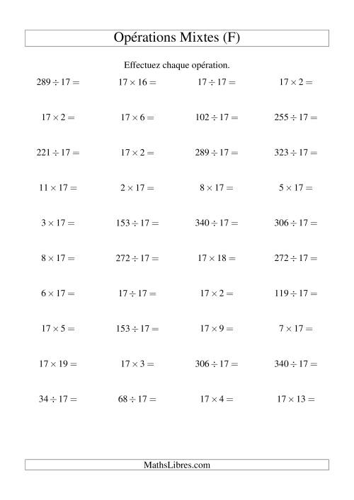Multiplication et division -- Règles de 17 (variation 1 à 20) (F)
