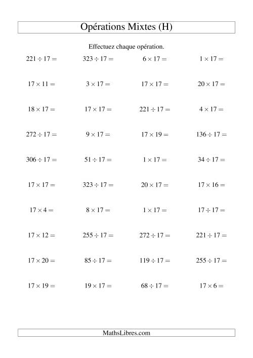 Multiplication et division -- Règles de 17 (variation 1 à 20) (H)