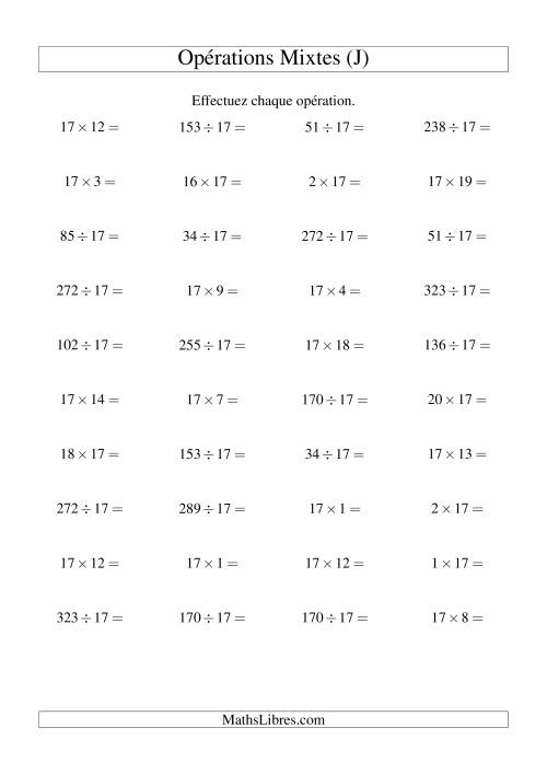 Multiplication et division -- Règles de 17 (variation 1 à 20) (J)