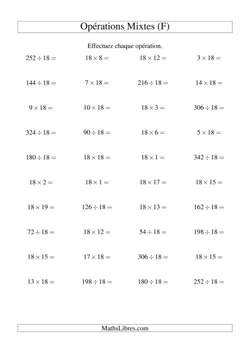 Multiplication et division -- Règles de 18 (variation 1 à 20) (F)