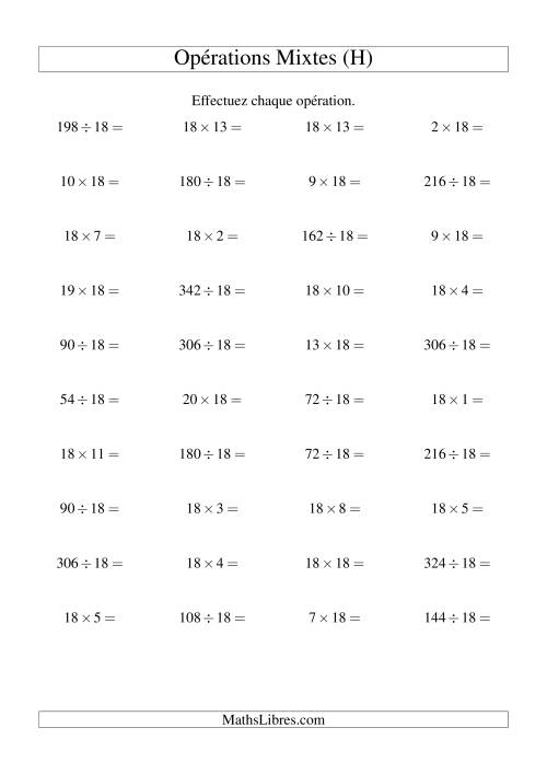 Multiplication et division -- Règles de 18 (variation 1 à 20) (H)