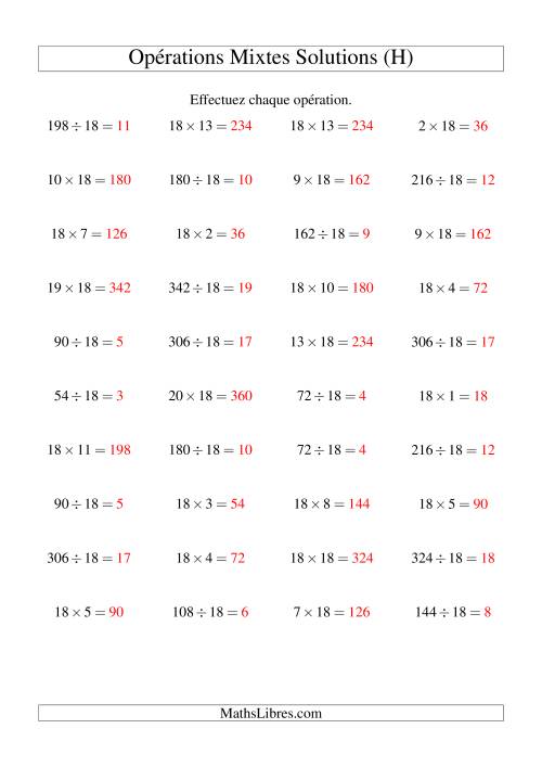 Multiplication et division -- Règles de 18 (variation 1 à 20) (H) page 2