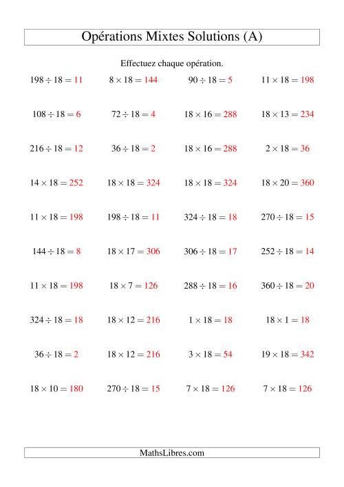 Multiplication et division -- Règles de 18 (variation 1 à 20) (Tout) page 2