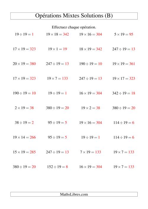 Multiplication et division -- Règles de 19 (variation 1 à 20) (B) page 2