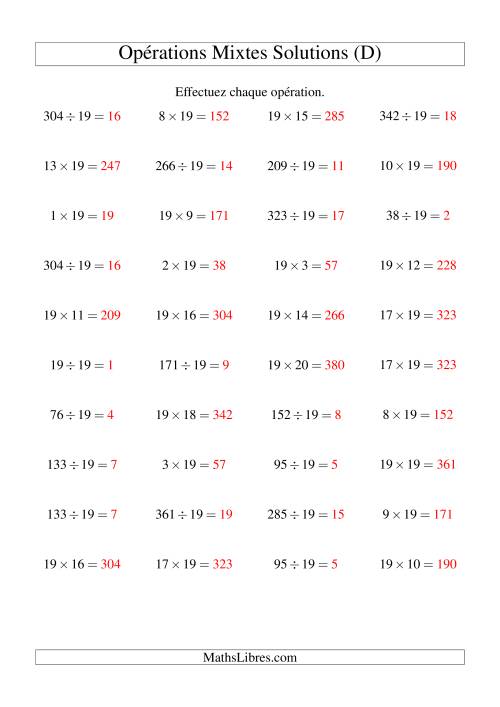 Multiplication et division -- Règles de 19 (variation 1 à 20) (D) page 2