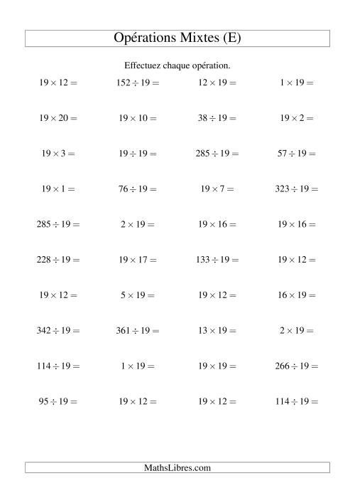 Multiplication et division -- Règles de 19 (variation 1 à 20) (E)