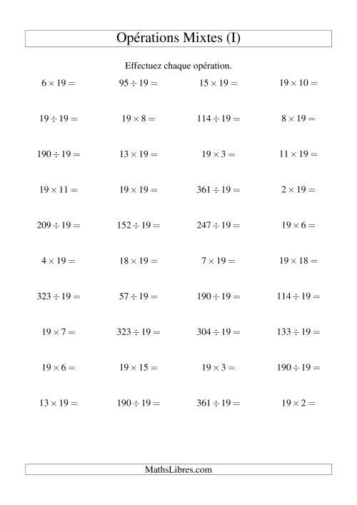 Multiplication et division -- Règles de 19 (variation 1 à 20) (I)
