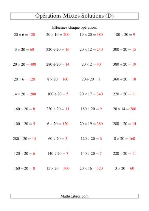 Multiplication et Division -- Règles de 20 (Variation 1 à 20) (D) page 2