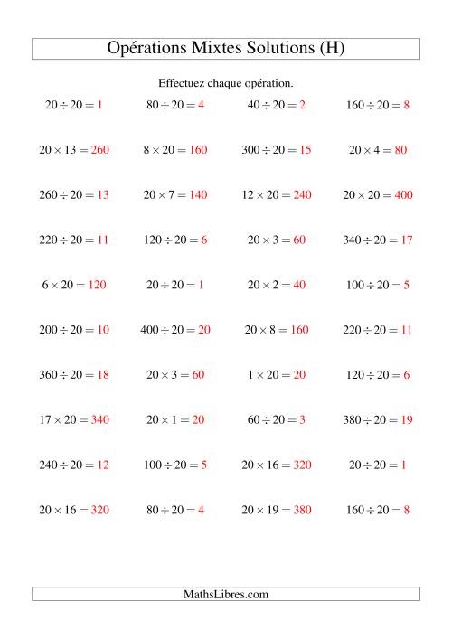 Multiplication et Division -- Règles de 20 (Variation 1 à 20) (H) page 2