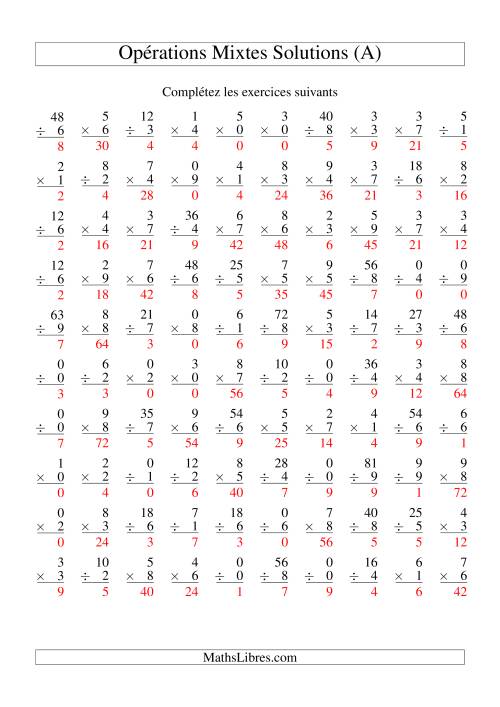 Multiplication et Division -- Variation 0 à 9 (A) page 2