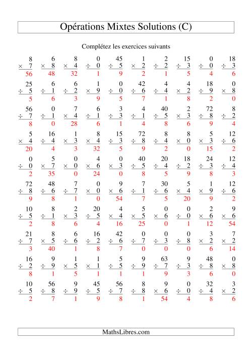 Multiplication et Division -- Variation 0 à 9 (C) page 2