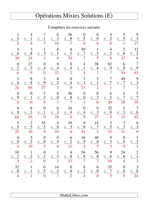 Multiplication et Division -- Variation 0 à 9 (E) page 2