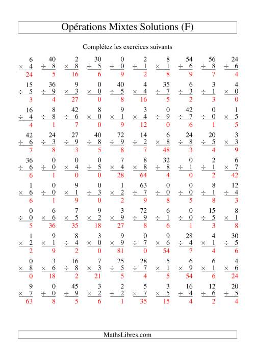 Multiplication et Division -- Variation 0 à 9 (F) page 2