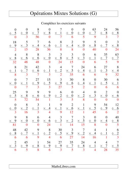 Multiplication et Division -- Variation 0 à 9 (G) page 2