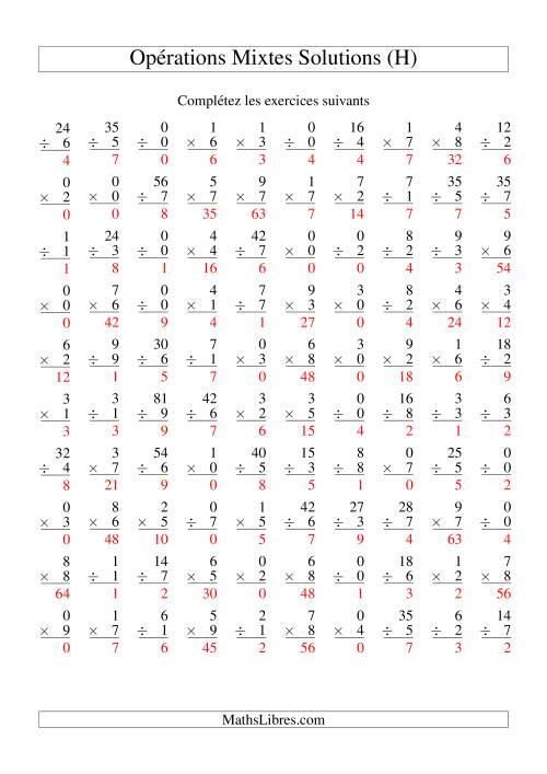 Multiplication et Division -- Variation 0 à 9 (H) page 2