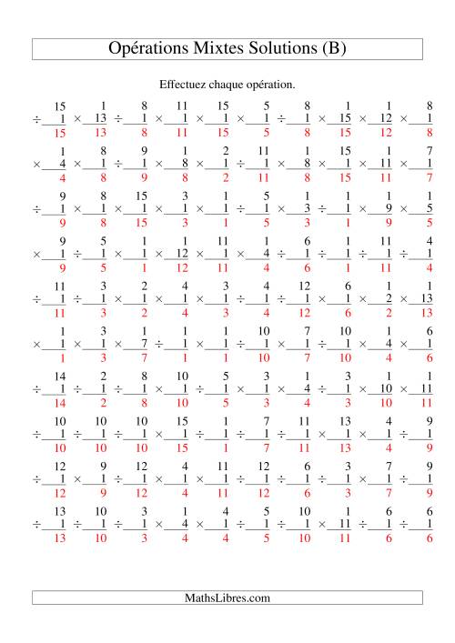 Multiplication et Division -- Règles de 1 (Variation 1 à 15) (B) page 2