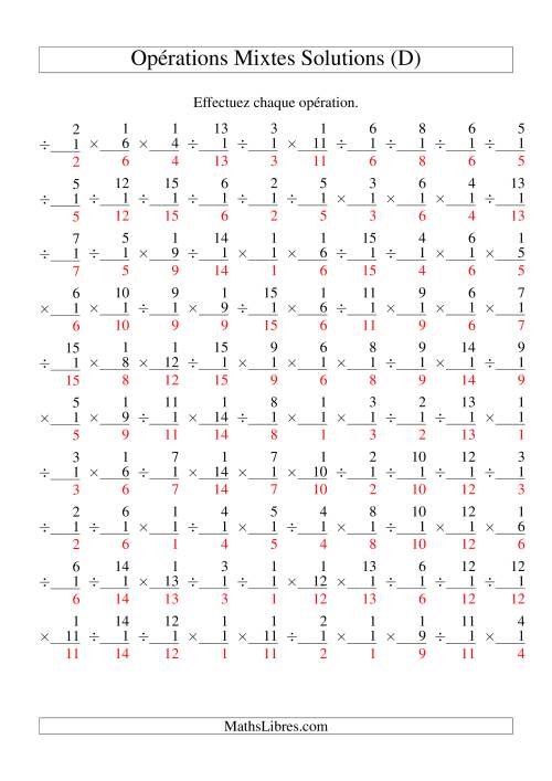 Multiplication et Division -- Règles de 1 (Variation 1 à 15) (D) page 2