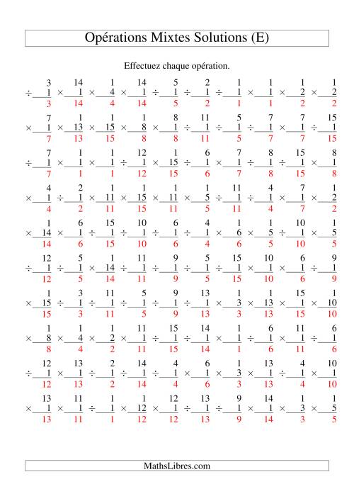 Multiplication et Division -- Règles de 1 (Variation 1 à 15) (E) page 2