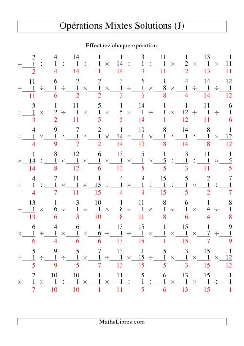 Multiplication et Division -- Règles de 1 (Variation 1 à 15) (J) page 2