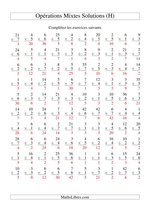 Multiplication et Division -- Variation 1 à 7 (H) page 2