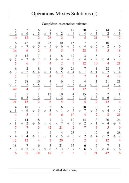 Multiplication et Division -- Variation 1 à 7 (J) page 2
