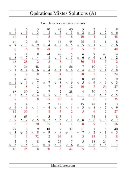 Multiplication et Division -- Variation 1 à 9 (A) page 2