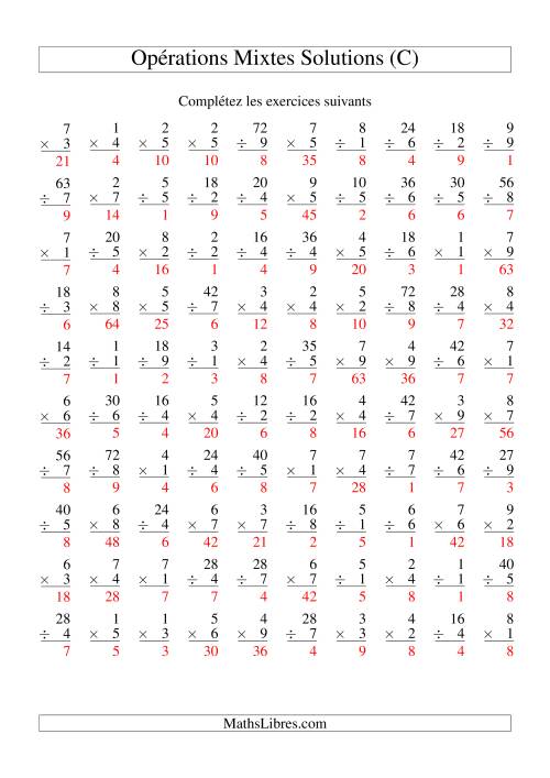 Multiplication et Division -- Variation 1 à 9 (C) page 2