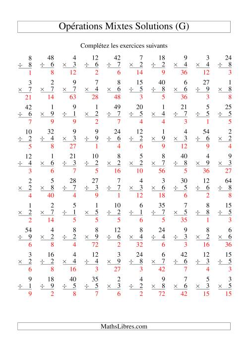 Multiplication et Division -- Variation 1 à 9 (G) page 2