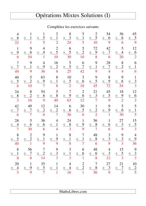 Multiplication et Division -- Variation 1 à 9 (I) page 2