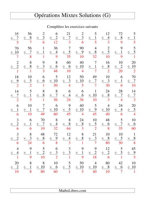 Multiplication et Division -- Variation 1 à 10 (G) page 2