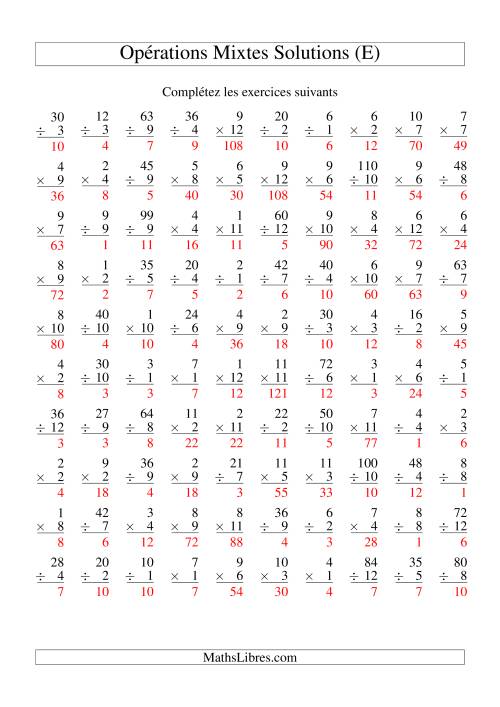 Multiplication et Division -- Variation 1 à 12 (E) page 2