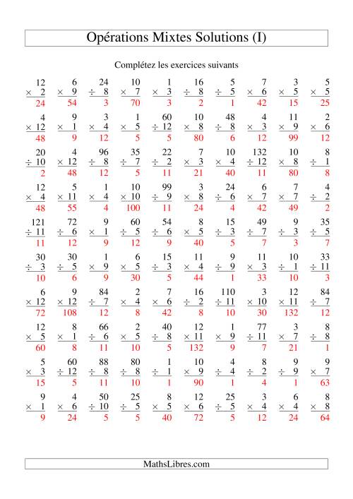 Multiplication et Division -- Variation 1 à 12 (I) page 2