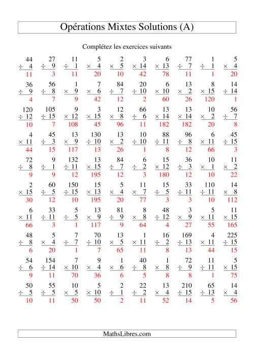 Multiplication et Division -- Variation 1 à 15 (A) page 2