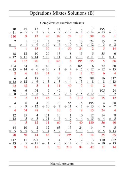 Multiplication et Division -- Variation 1 à 15 (B) page 2