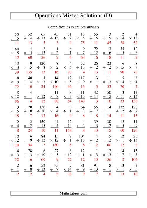 Multiplication et Division -- Variation 1 à 15 (D) page 2