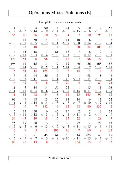 Multiplication et Division -- Variation 1 à 15 (E) page 2