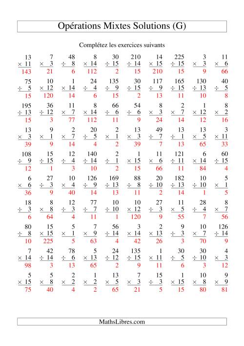 Multiplication et Division -- Variation 1 à 15 (G) page 2