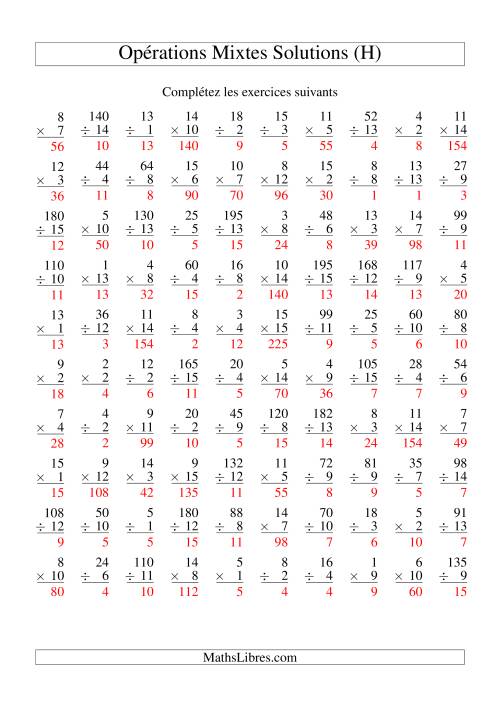 Multiplication et Division -- Variation 1 à 15 (H) page 2