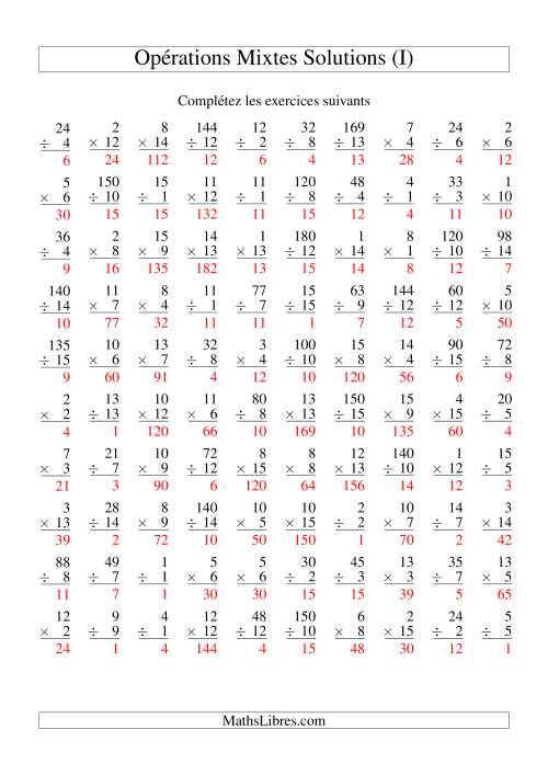 Multiplication et Division -- Variation 1 à 15 (I) page 2