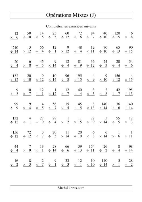Multiplication et Division -- Variation 1 à 15 (J)