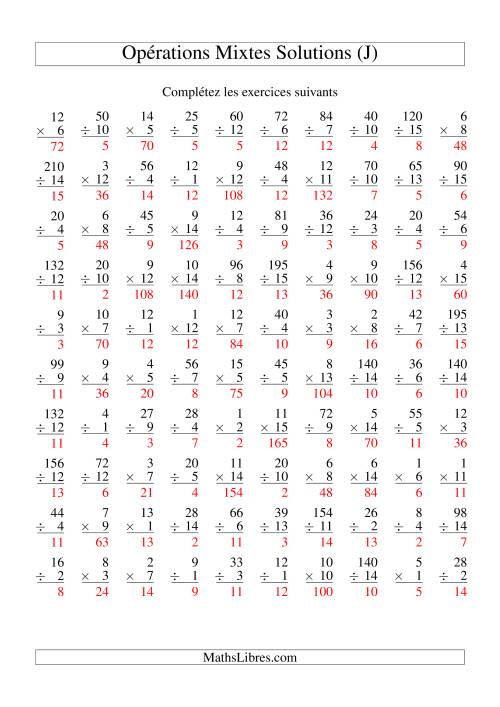 Multiplication et Division -- Variation 1 à 15 (J) page 2
