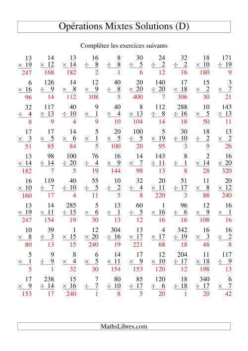 Multiplication et Division -- Variation 1 à 20 (D) page 2