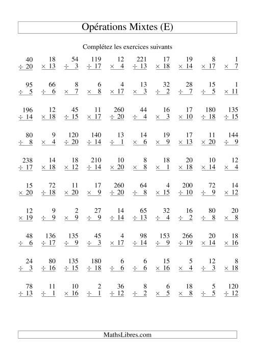 Multiplication et Division -- Variation 1 à 20 (E)