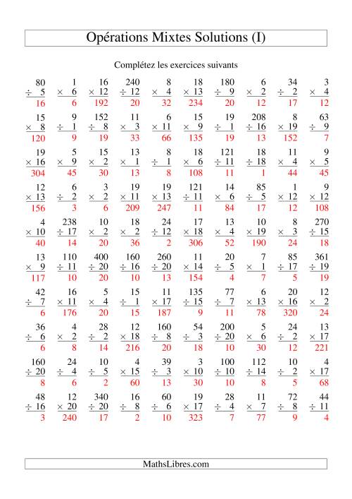Multiplication et Division -- Variation 1 à 20 (I) page 2