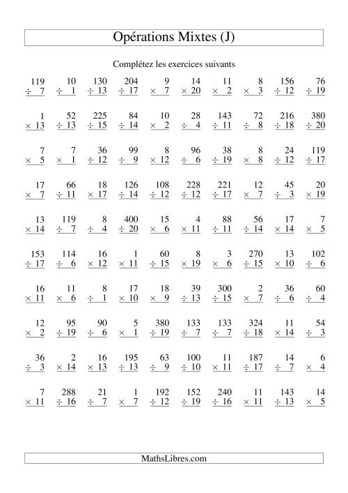 Multiplication et Division -- Variation 1 à 20 (J)