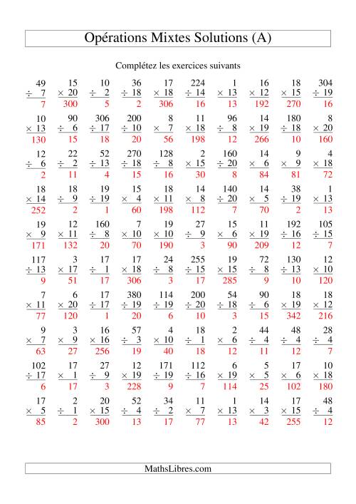Multiplication et Division -- Variation 1 à 20 (Tout) page 2