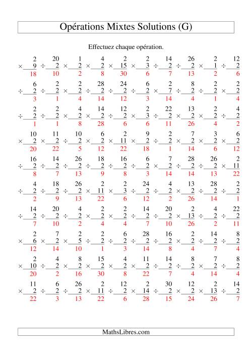 Multiplication et Division -- Règles de 2 (Variation 1 à 15) (G) page 2