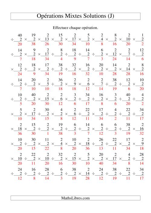 Multiplication et Division -- Règles de 2 (Variation 1 à 20) (J) page 2