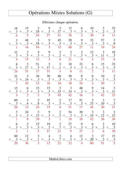 Multiplication et Division -- Règles de 3 (Variation 1 à 20) (G) page 2