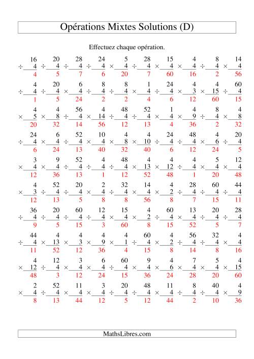 Multiplication et Division -- Règles de 4 (Variation 1 à 15) (D) page 2